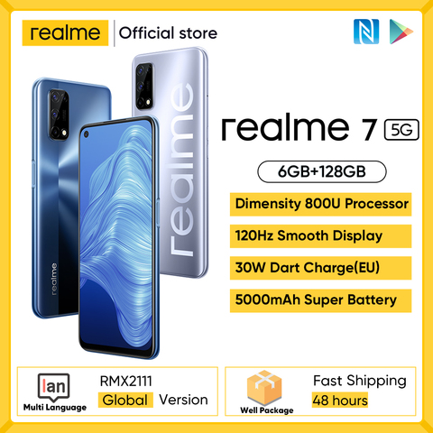 World Premiere realme 7 5G Dimensity 800U Smartphone 6GB 128GB 120Hz Display 48MP Camera 5000mAh Global Version 30W Dart Charge ► Photo 1/6