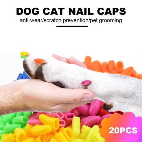20 pcs/lot Pet Dog Cat Nail Caps Cat Nail Finger Grooming Floor Protect Claw Control Soft Paw Caps Soft Nail Caps for Cats ► Photo 1/6