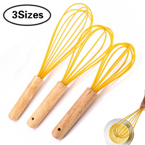 Manual Egg Beater Wooden Handle Silicone Mixer Egg Beaters Whisk Kitchen Gadgets Egg Cream Stirring Kitchen Baking Pastry Tools ► Photo 1/6