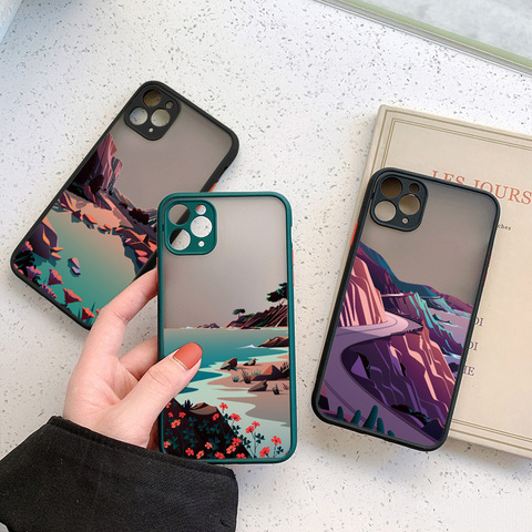 Hand Painted Landscape Phone Case For iPhone 12 11 Pro Max X Xs MAX XR 6s 7 8 Plus SE 2 Camera Protection Candy Color Cover Case ► Photo 1/6