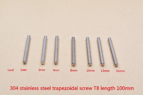 304 stainless steel T8 screw length 100mm lead 1mm 2mm 3mm 4mm 8mm 10mm 12mm 14mm 16mm trapezoidal spindle screw 1pcs ► Photo 1/2