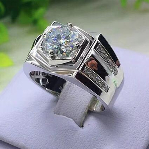 FDLK    Shiny Luxury Silver Colour Ring Natural White 2.5CT Crystal Ring Wedding Band Men's Party Jewelry Size 7 8 9 10 11 12 ► Photo 1/6