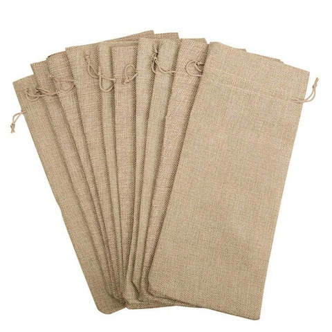 10pcs Jute Wine Bags, 14 x 6 1/4 inches Hessian Wine Bottle Gift Bags with Drawstring ► Photo 1/6