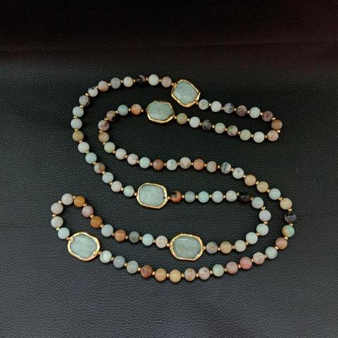 42'' 8mm Mixed Color Amazonite Gold color Plated Amazonite  Nugget long Necklace sweater chain necklace for women ► Photo 1/6