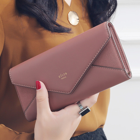 aliwood Brand 3 Fold Women's Wallet Designer Envelope Clutch For Women Hasp Money Clip Leather Female Long Wallet Phone Pocket ► Photo 1/6