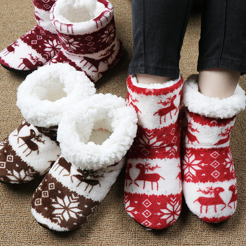Winter Floor Shoes Woman Hoouse Slippers Christmas Elk Indoor Socks Shoes Warm Fur Contton Slipper Plush Insole Anti-Skid Sole ► Photo 1/6