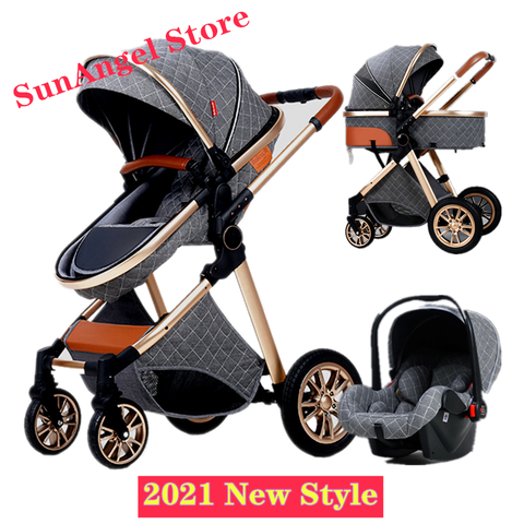 3 in 1 Baby Stroller Royal Luxury Leather Aluminum Frame High Landscape Folding Kinderwagen Pram with Gifts Baby Carriage ► Photo 1/6