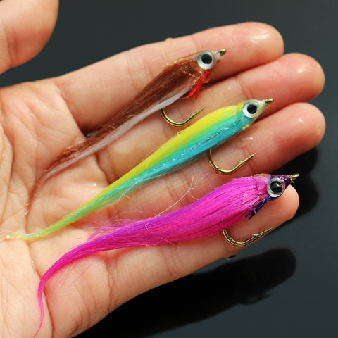 Tigofly 12 pcs Brown/Fuchsia/Yellow Polar Fry Slowly Sinking Salmon Trout Steelhead Minnow Fly Fishing Flies Lure Set-Size #2 ► Photo 1/6