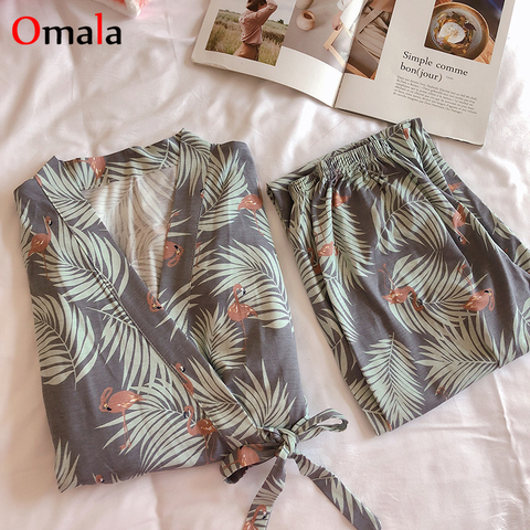 2022 spring Comfortable Pajamas for women Long Sleeve Kimono pajama set Home Wear Lovely Sleepwear Girls Pijama Mujer ► Photo 1/6