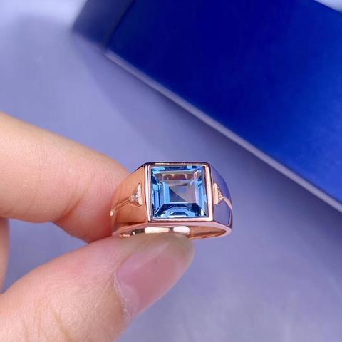 Men's noble blue ring live 925 silver with 8mm natural ring Simple and generous value ► Photo 1/5