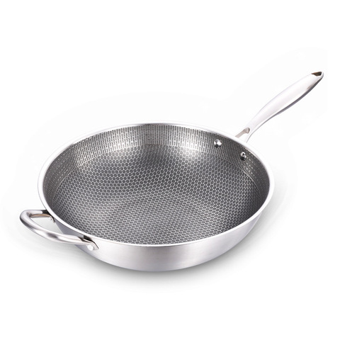 Stainless Steel Wok Thick Honeycomb Handmade Frying Pan Non Stick Non Rusting Gas/Induction Cooker Pan Kitchen Cookware ► Photo 1/5