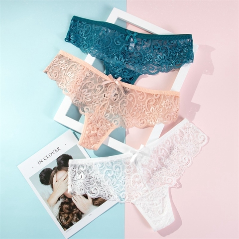 Sexy Ladies Cotton Mesh Transparent Panties Thongs G String lingerie Hollow out Women Underwear Briefs 3pcs ► Photo 1/6