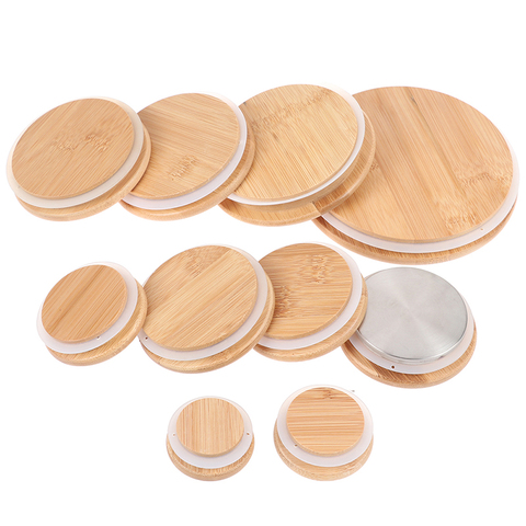 1pcs Bamboo Lids Reusable Mason Jar Canning Caps Non Leakage Silicone Sealing Wooden Covers Drinking Jar Supplies ► Photo 1/6