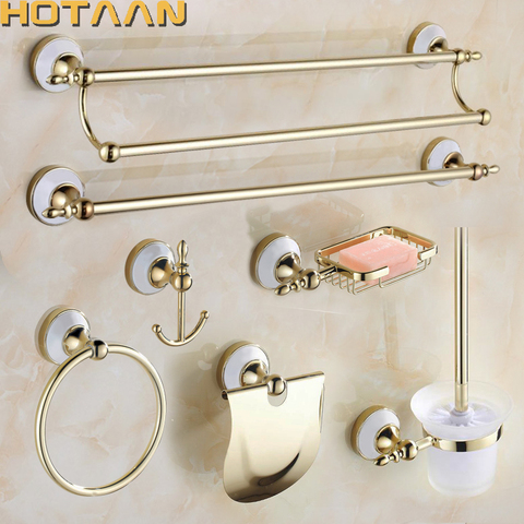 Free shipping,stainless steel Bathroom Accessories Set,Robe hook,Paper Holder,Towel Bar,Gold bathroom sets,  HT-817800G-T ► Photo 1/6