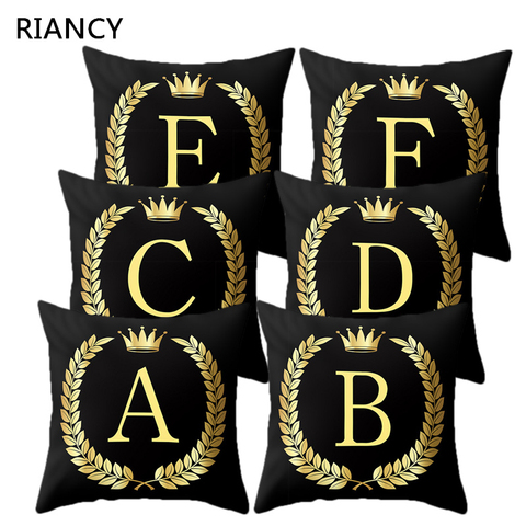 Black Gold Letter Pattern Decorative Cushions Pillowcase Polyester Cushion Cover Throw Pillow Sofa Decoration Pillowcover 40553 ► Photo 1/6