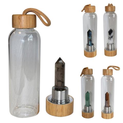 Natural Quartz Gemstone Glass Water Bottle Direct Drinking Cup Glass Crystal Obelisk Wand Healing Wand Bottle with Rope 2022 new ► Photo 1/6