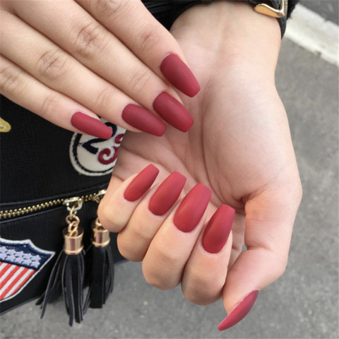 Price History Review On Matte Red Fake Nails Short Coffin Shape Plastics Impress Press On Nails False With Glue Sticker Artificial Ballerina Nepnagels Aliexpress Seller Zerry Nail Art Store