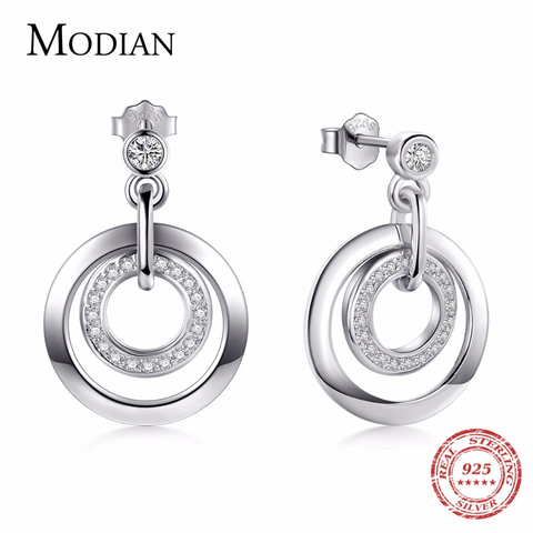 Modian 2022 Hot Sale Real 925 Sterling Silver Classic Circle Stud Earrings Clear Cz Luxury Jewelry For Women Christmas Gift ► Photo 1/6