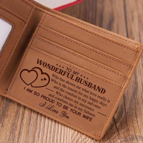 VE3016-3033 To My Man Husband Laser Engraved Wallet Leather Wallets Short Purse Card Holder Bifold Vintage Birthday Gift Box ► Photo 1/6