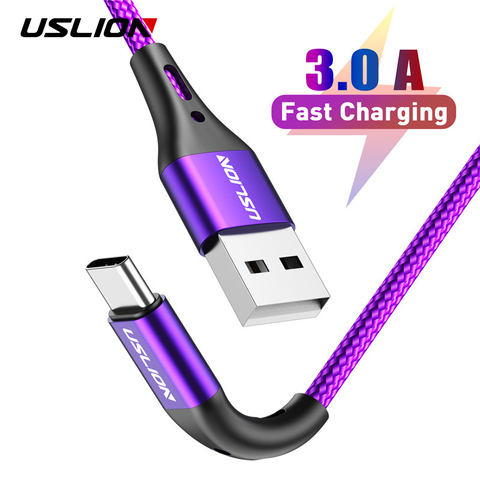 USLION 3A USB Type C Data Cable For Samsung Galaxy S10 S9 Xiaomi Redmi Note 7 Huawei Fast Charging Mobile Phone Chargers 2m 3m ► Photo 1/6