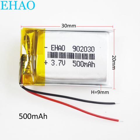 3.7V 500mAh Lithium Polymer LiPo Rechargeable 902030 Battery For Mp3 GPS DVD Vedio Game camera speaker bluetooth ► Photo 1/6