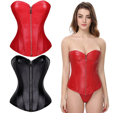 Punk Style Push Up Women'S Plus Size Slimming Body Shapewear Gothic Faux Leather Corset Bustier With Zip XS-6XL ► Photo 1/6