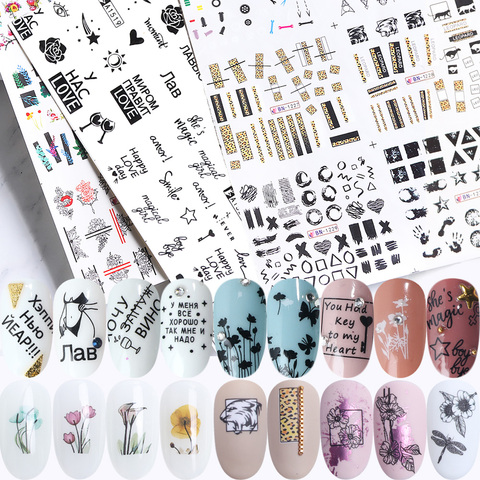 36pcs Nail Stickers Set Mixed Floral Geometric Sexy Girl Nail Art Water Transfer Decals Flowers Tattoos Sliders Manicure TR974 ► Photo 1/6