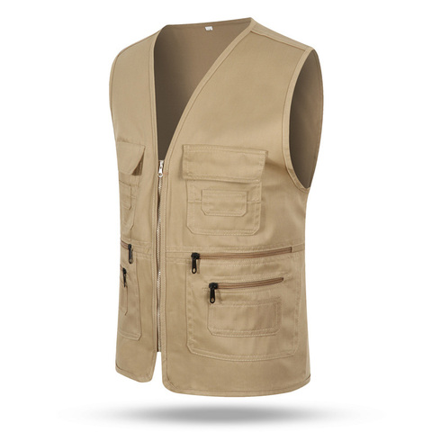 Multi-Pocket Vest Jacket Men's Casual Plus Size Slim Fit Outerwear Sleeveless Zipper Jacket Male Clothes Cotton Waistcoat ► Photo 1/6