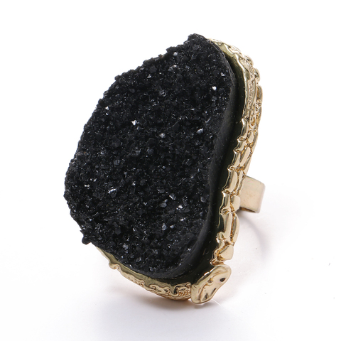 2022 Boho enorme Druzy anillos de resina abierto Ajustable anillo mujeres regalos gran imitación geoda cristal cuarzo anillos de ► Photo 1/5