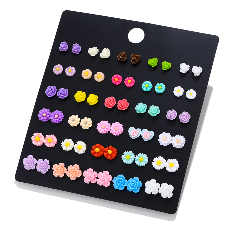 100Pairs Flower Women'S Earrings Set Assorted Styles Polymer Clay  Hypoallergenic Stud Earrings Lot for Kids Fashion