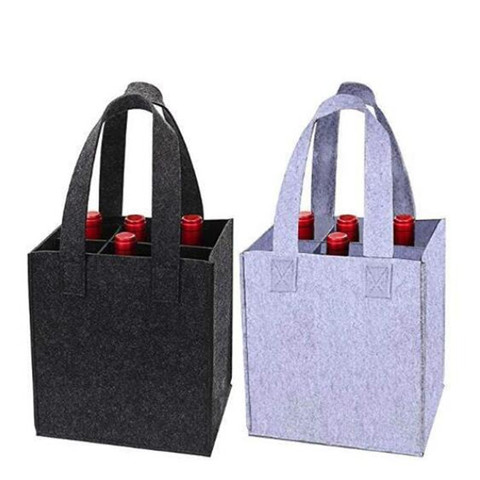 Reusable Fashion Felt Bag Wine Holder Beer Bottle Shopping Tote Bag Bottle Carrier with 6 Bottles Divider Washable Grey ► Photo 1/6