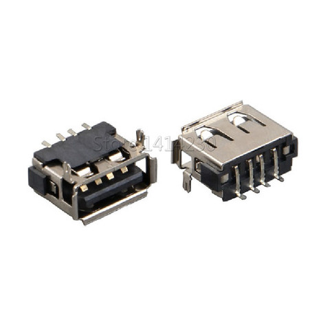 10PCS USB Connector Type A Female USB 2.0 AF10.0 4Pin 6.3mm Height Crimping SMT Black AF-08 ► Photo 1/2