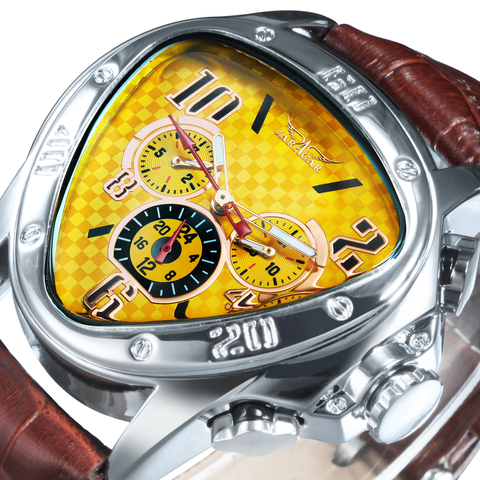 JARAGAR Men Automatic Watch Mechanical Wristwatch Leisure Sport Car Race Pilot Big Case Top Luxury Brand Triangle reloj hombre ► Photo 1/6