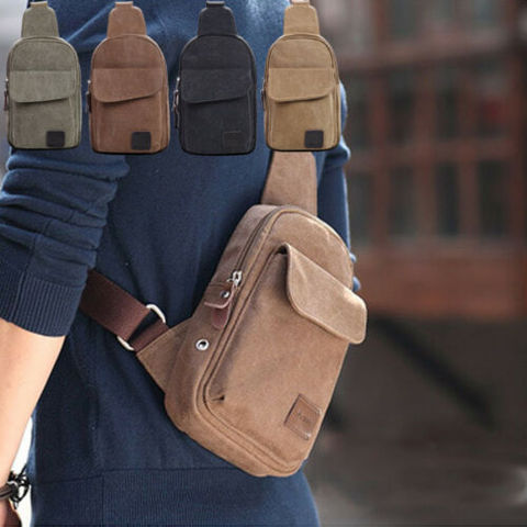 solid Canvas bag Simplicity zipper travel Men's Military Canvas Satchel Shoulder Bag Travel Hiking Backpack ► Photo 1/6