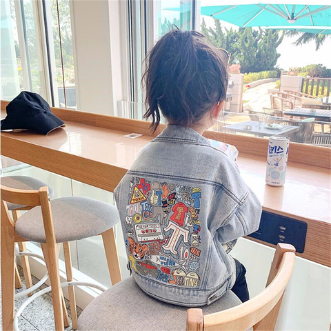 Fashion Baby Girls Blue Tooling Denim Jacket for Children Autumn Clothes 2022 New Boys Cartoon Print Coat Outwear ► Photo 1/6