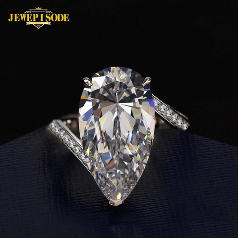 Jewepisode Sparking Pear Cut 22ct Created Moissanite Diamond Gemstone Rings for Women Wedding Engagement Solid Silver 925 Ring ► Photo 1/6