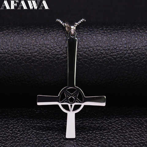 Inverted Cross Occult Pentagram Stainless Steel Chain Necklace Women Satanic Gothic Satan Necklace Jewelry colgante N642S03 ► Photo 1/6