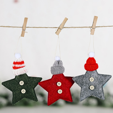 Knitted Hat Five-pointed Star Pendant Creative New Red Tree Christmas Felt Pendant Children DIY Handmade Felt Xmas Decoration ► Photo 1/6