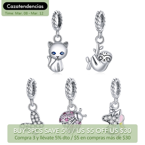 bamoer Genuine 925 Sterling Silver Cute Cat Animal Charm Pendant fit Original Bracelet &Bangle DIY Jewelry Making SCX122 ► Photo 1/6