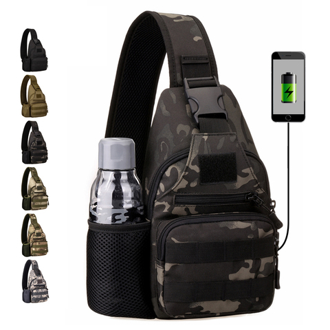 Military USB Chest Bag Tactical Molle Shoulder Bag Men Outdoor Hiking Camping Hunting Waterproof Camouflage Sling Backpack ► Photo 1/6