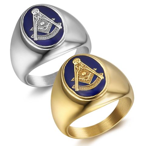 New gold silver color Freemasonry Free Mason Symbol Gold Tone Men's 316L Stainless Steel Masonic Ring ► Photo 1/4