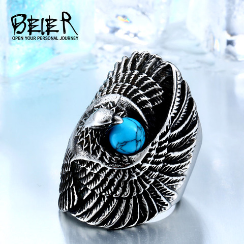Beier 316L stainless steel Classic Eagle Green Stone Men's Ring Punk Animal High Quality Jewelry LLBR8-144R ► Photo 1/6