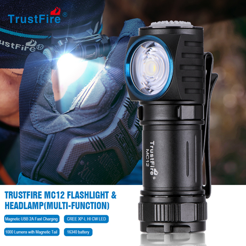 TrustFire MC12 EDC Powerful LED Flashlight Magnetic Rechargeable Portable Head Lamp CREE XP-L HI Camping Torch Flash Light ► Photo 1/6