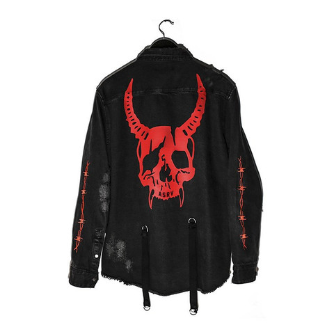 Hip Hop Denim Jacket Men Gothic Skull Cobra Printed Embroidery Hole Ripped Streetwear Harajuku Rock Punk Vintage Jeans Jacket ► Photo 1/6