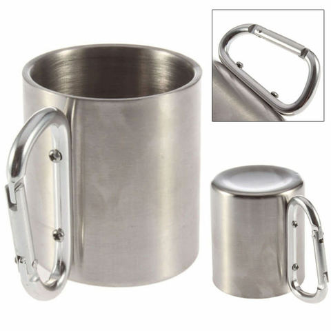 220ml 300ml 350ml 450ml Stainless Steel Cup Camping Traveling Outdoor Cup Double Wall Mug with Carabiner Hook Handle ► Photo 1/6