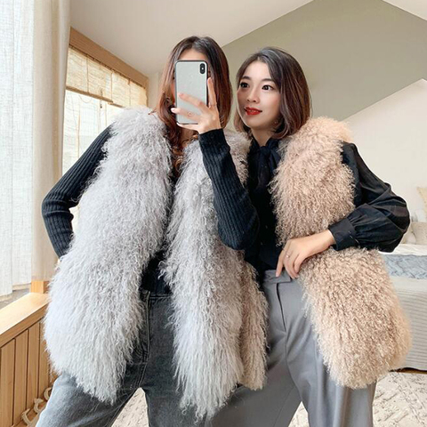 Luxury Thick Warm Mongolia Sheep Fur Vest Customize Size Oversize Big Size Women New Winter Hot V neck Sexy Fur Coat tsr801 ► Photo 1/5