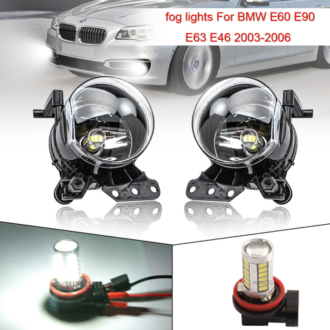 Car light Front Fog Lights FogLamps For BMW E60 E90 E63 E46 3 5 6 series 2003-2009 Halogen LED Bulbs Wires Housing Lens Clear ► Photo 1/6