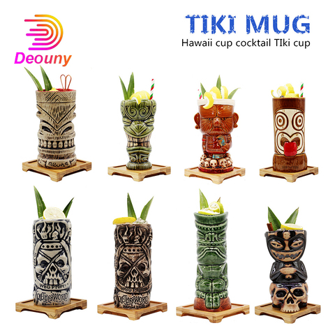DEOUNY Tiki Mug Cocktail Tumbler Ceramic Hawaiian Glass Luau Party Mugs Drinkware Exotic Glasses Bar Professional Barware ► Photo 1/6