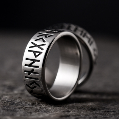 Wholesale 316L Stainless steel Odin Norse Viking Amulet Rune Men Ring Fashion Words Retro Rings Jewelry Couple Gift  OSR642 ► Photo 1/6