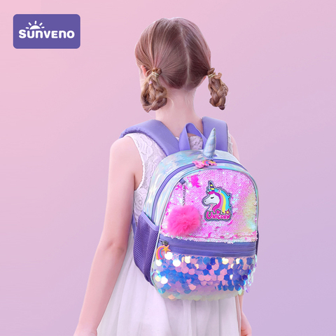 Sunveno Reversible Sequin Bag unicorn Backpack  Girls School Bags Kindergarten Schoolbag Best Gift for Girls children ► Photo 1/6